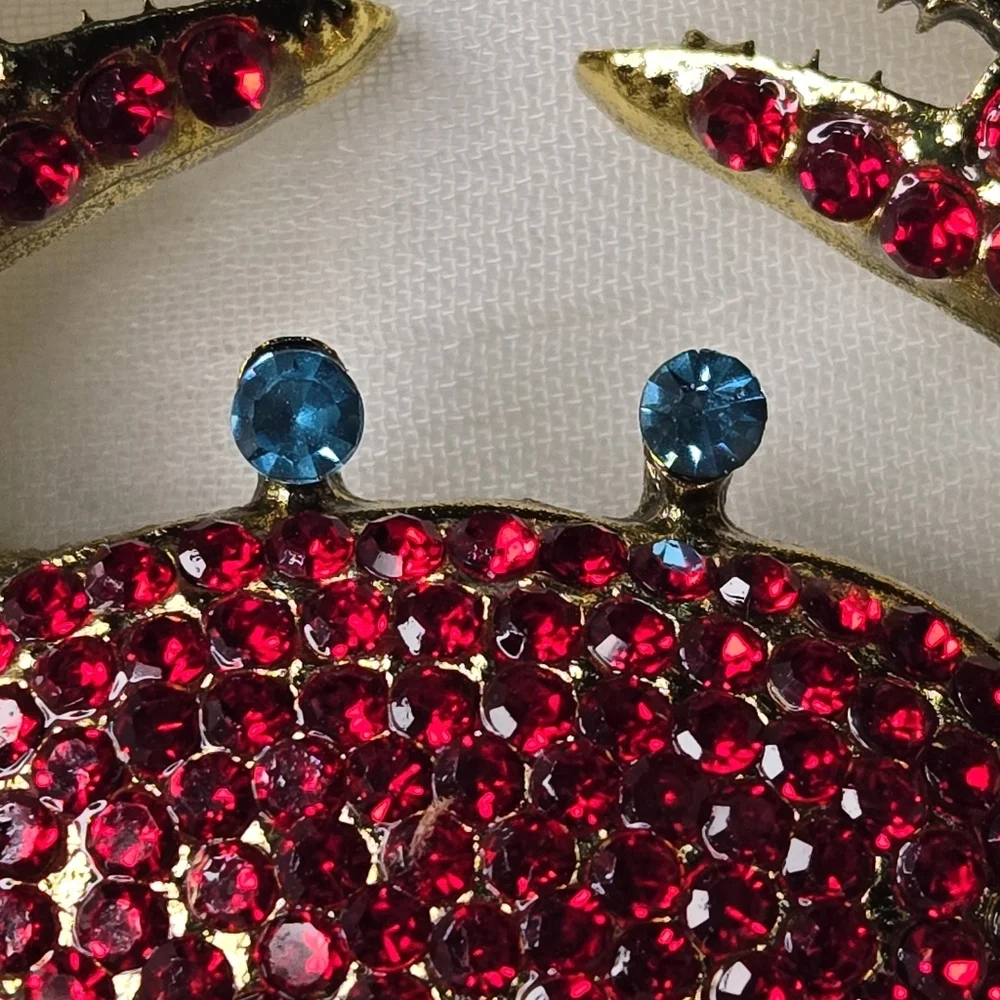 Fanciful Red Rhibestone Crab Brooch - Picture 2 of 5